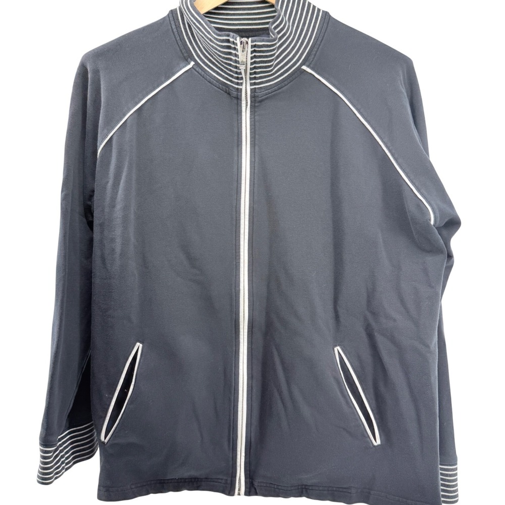 JONES NEW YORK SIGNATURE WOMAN black Full Zip Track Jacket Stripe Size 2X